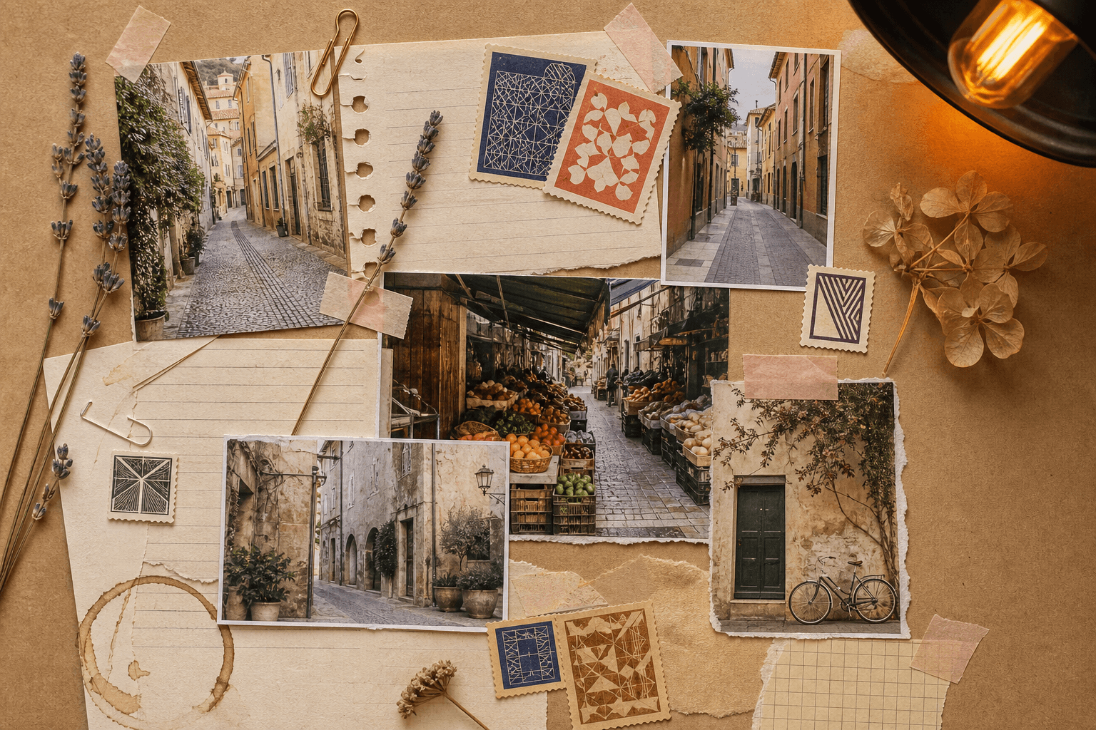 Scrapbook Collage Compiler from a Keepsake Brief (Torn Paper, Stamps, Washi) with example still