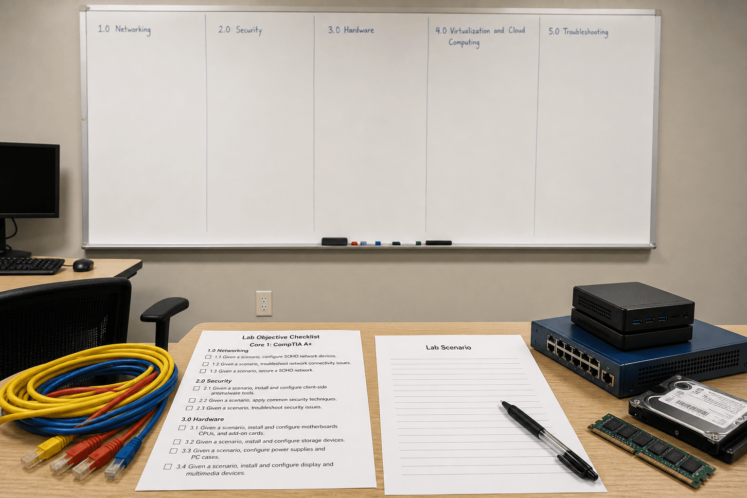 CompTIA Lab Objective Map from Exam Domains (No Item Dump)