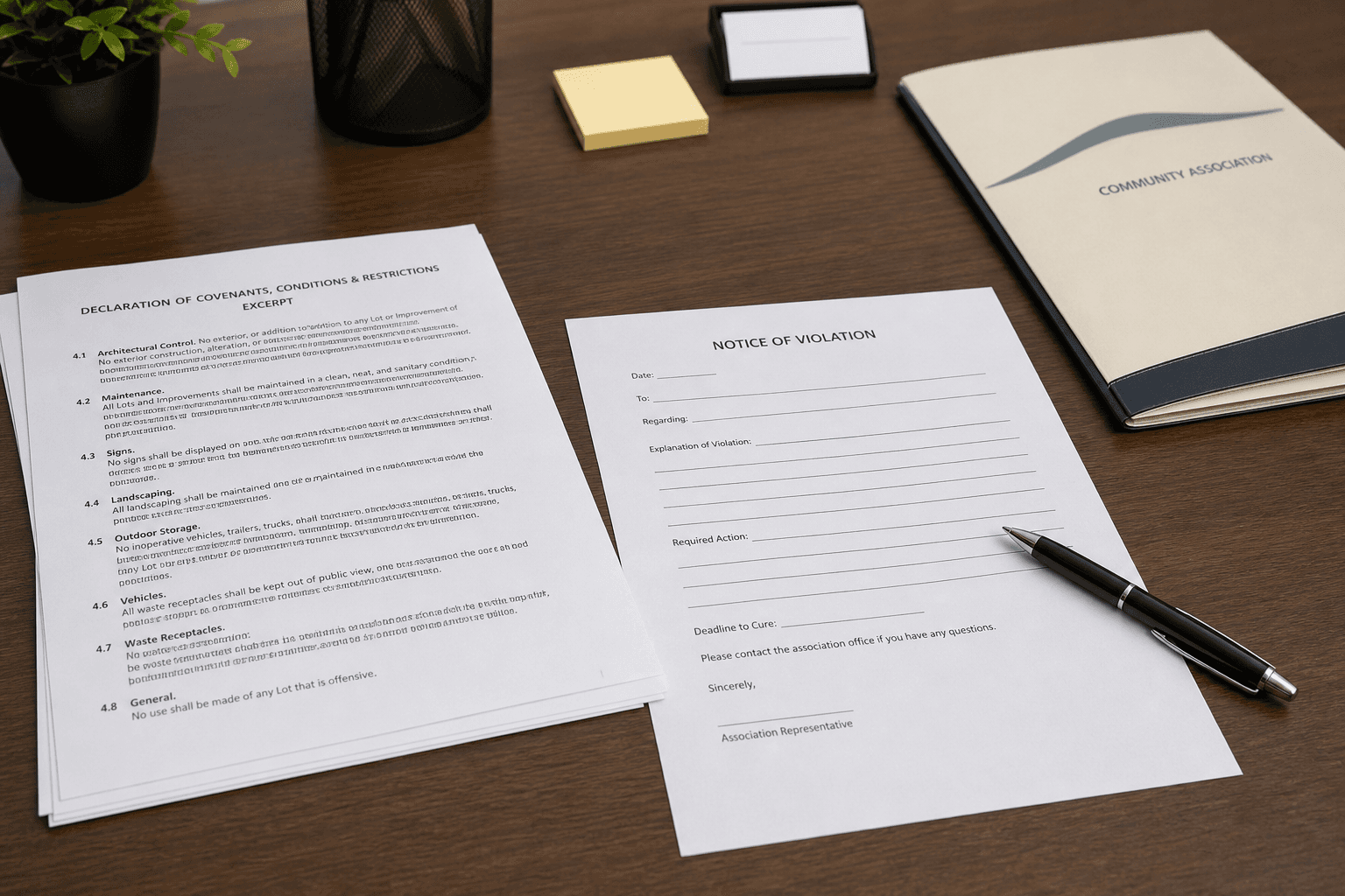 HOA Violation Notice Template from Covenant Excerpt (Not Legal Advice)