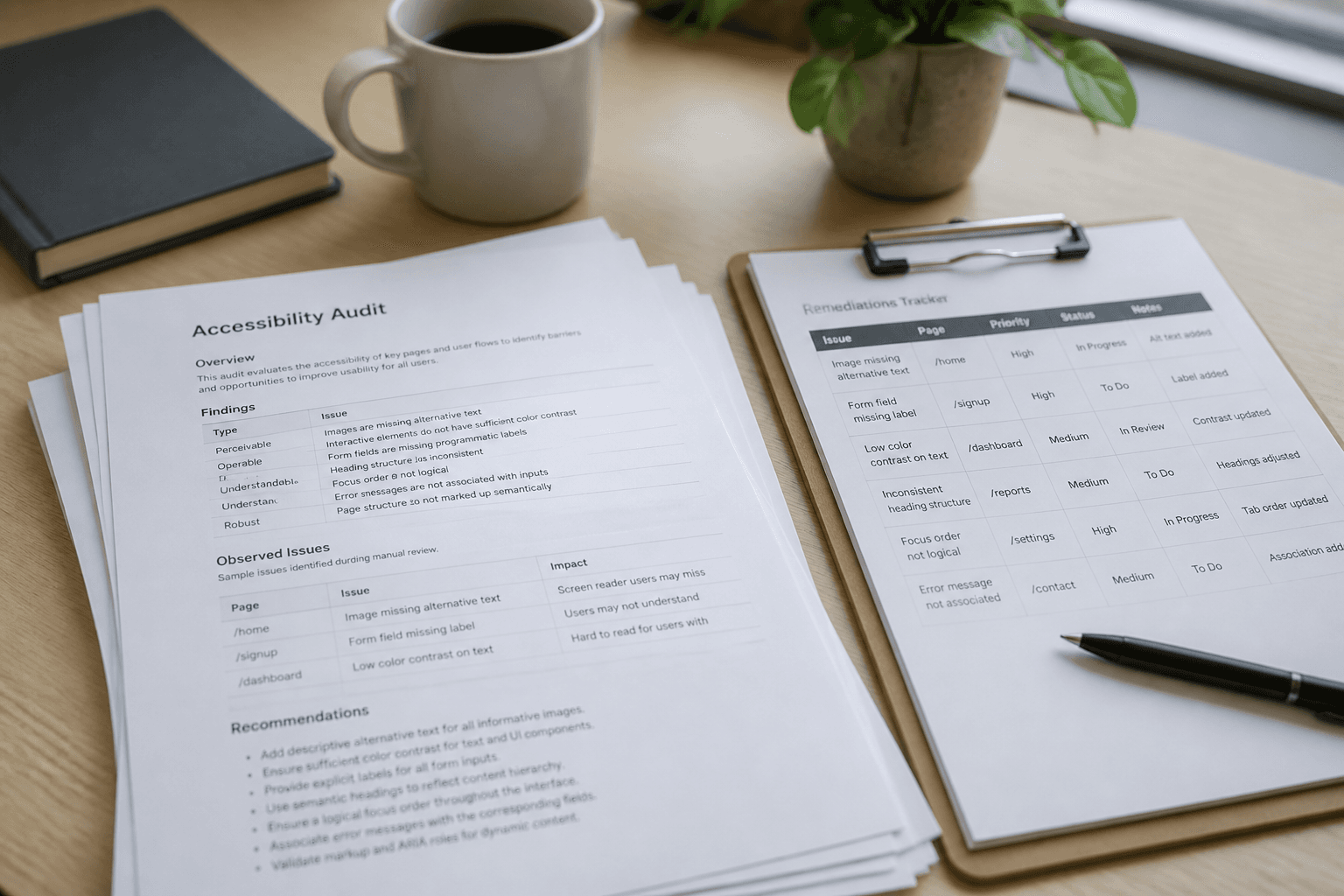 Accessibility Remediations Tracker from Audit Findings (Not Legal Advice)