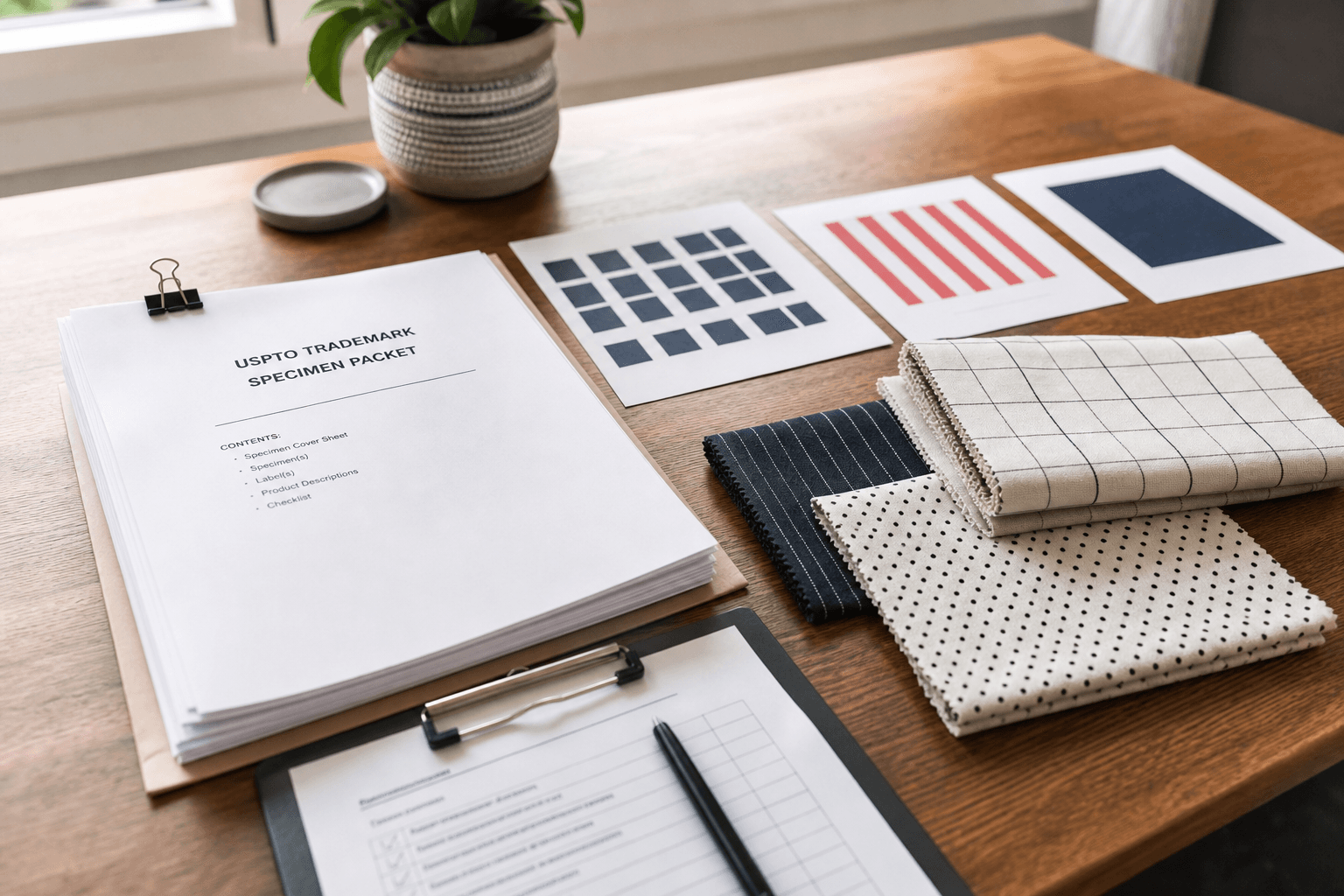 USPTO Trademark Specimen Description Checklist from Goods/Services Inventory (No Invented Serials)