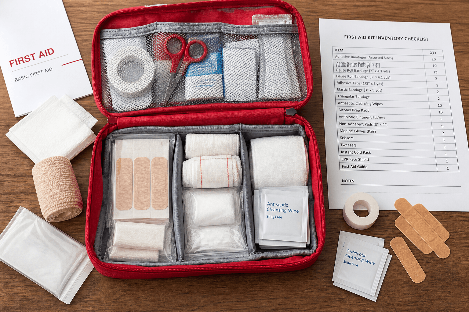 Red Cross First Aid Kit Inventory Checklist from Supply List (Not Medical Advice)