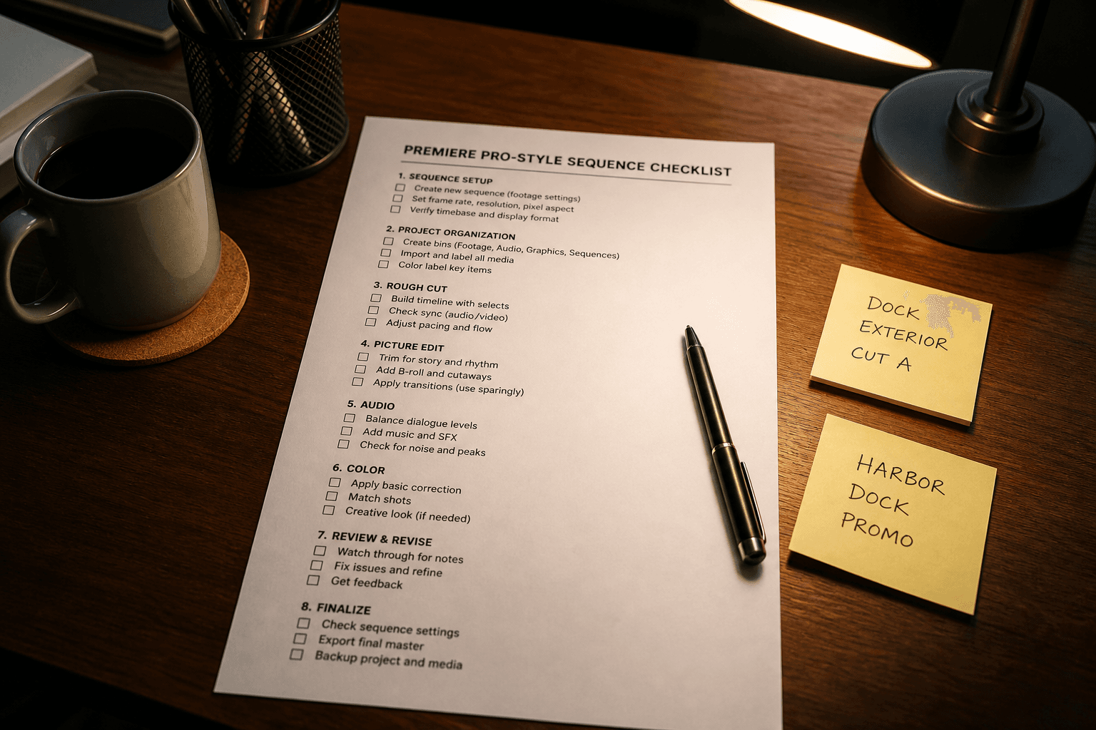 Premiere Pro Sequence Checklist from Edit Inventory (No Invented Plugins)