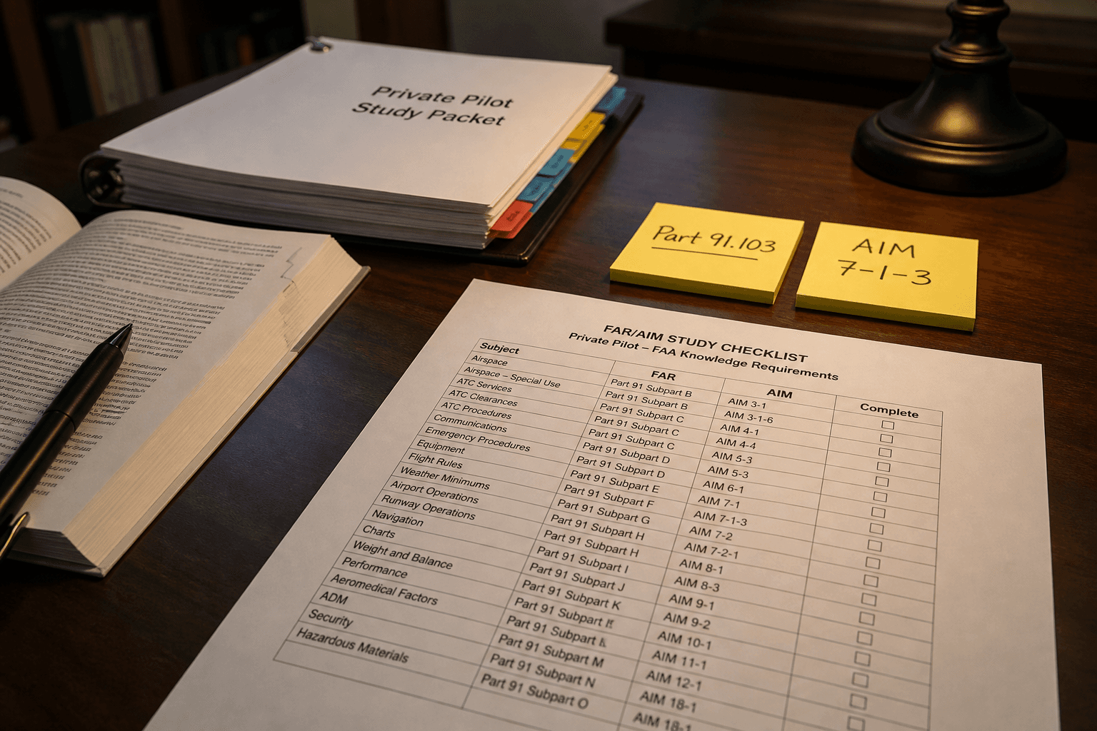 FAA FAR AIM Study Checklist from Topic Inventory (Not Pilot Advice)