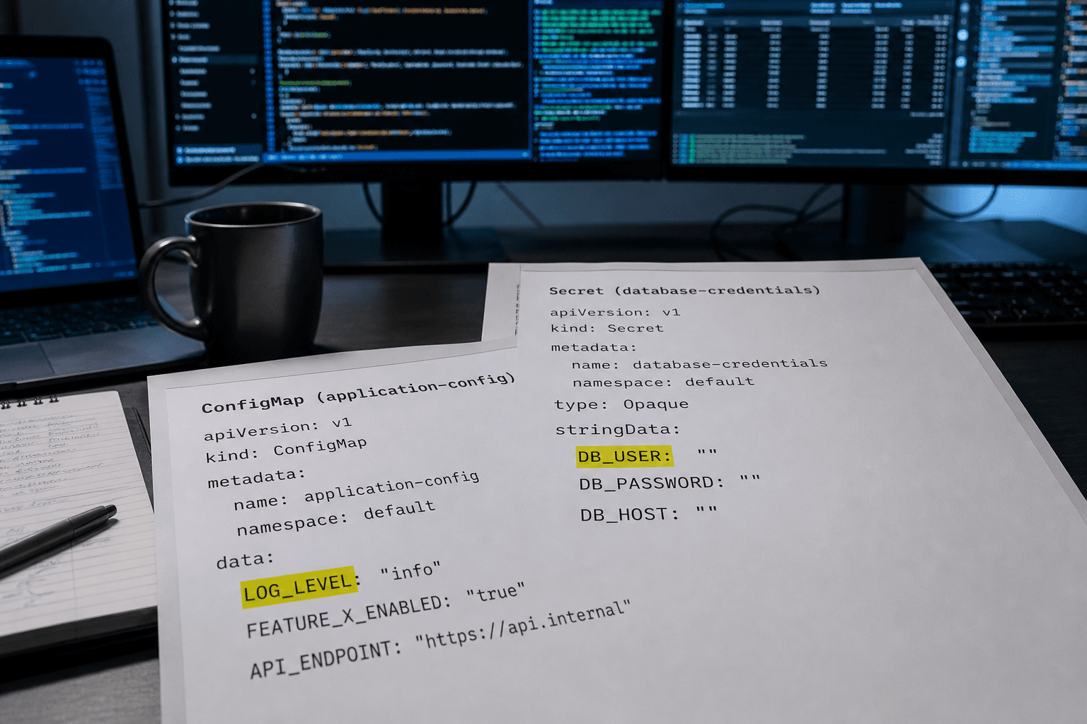 Kubernetes ConfigMap Secret-Key Name Map from Manifest Inventory (No Secret Values)