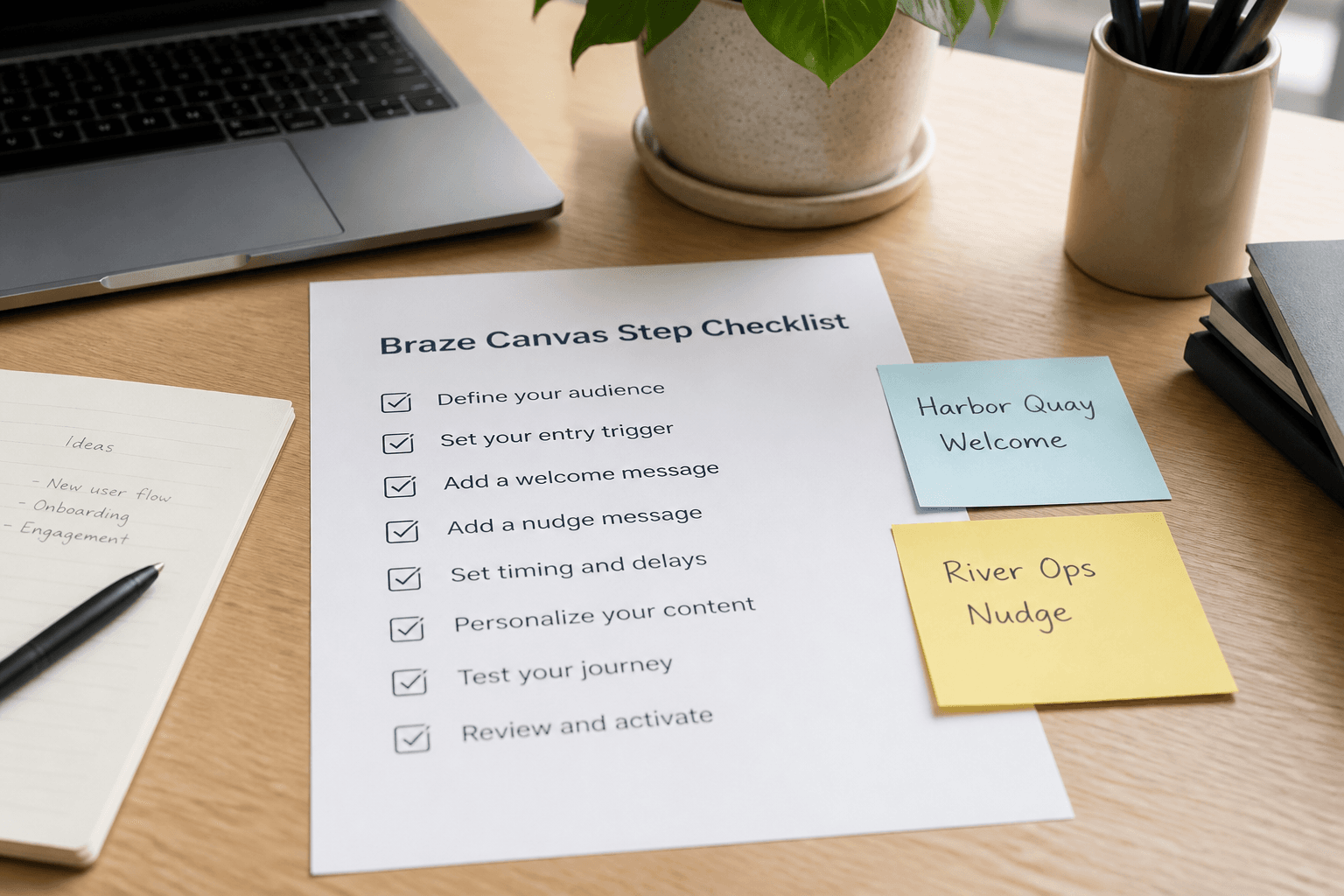 Braze Canvas Step Checklist from Journey Inventory (No Invented Open Rates)