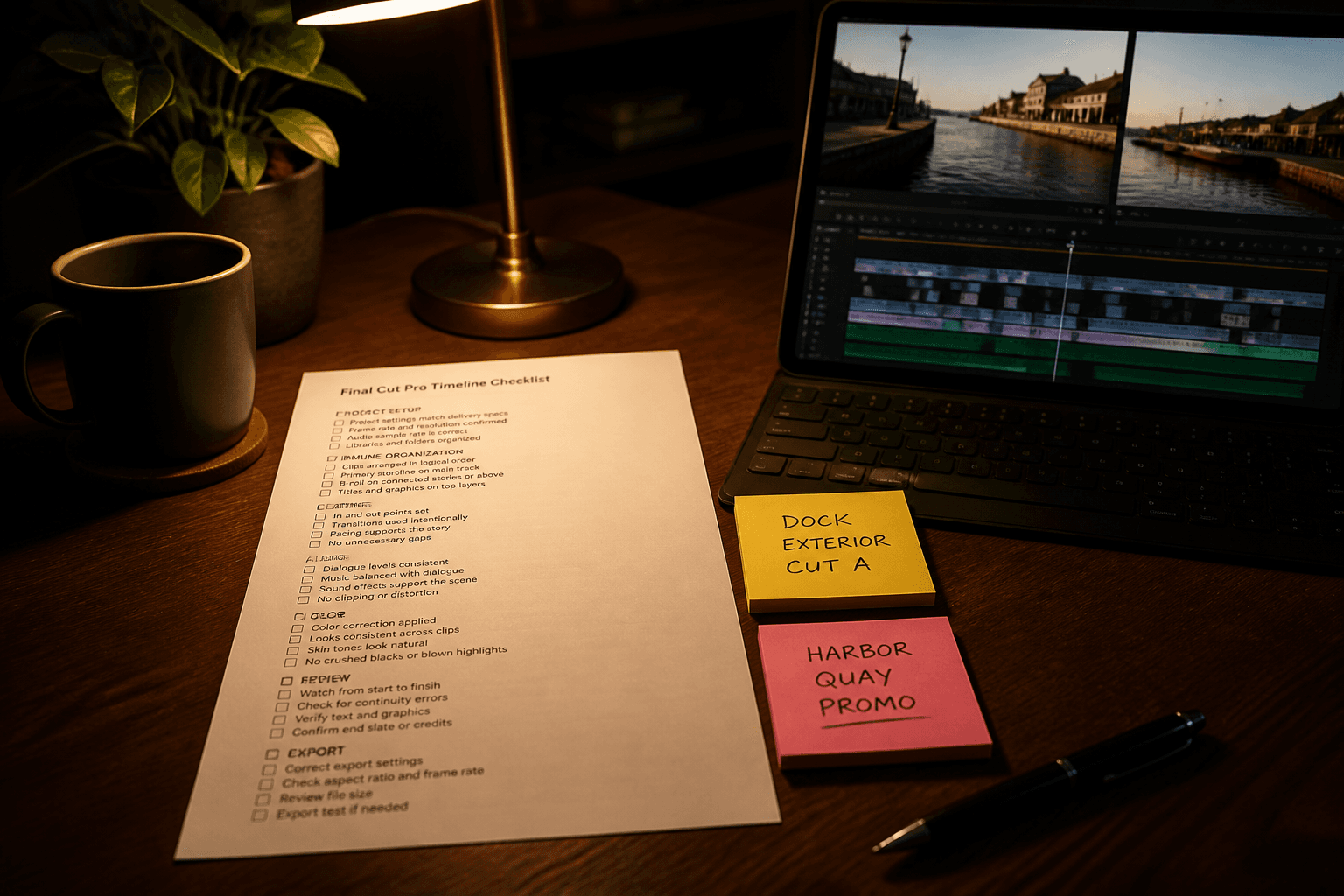 Final Cut Pro Timeline Checklist from Event Inventory (No Invented Plugins)