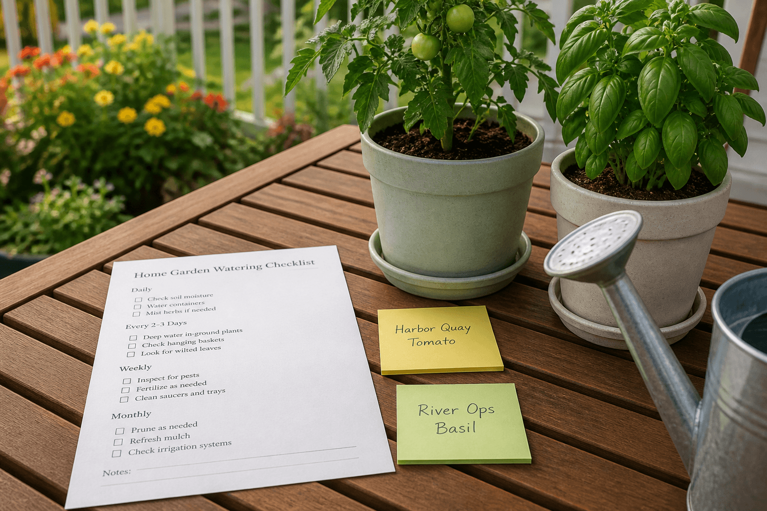 Home Garden Watering Checklist from Plant Inventory (Not Agricultural Advice)