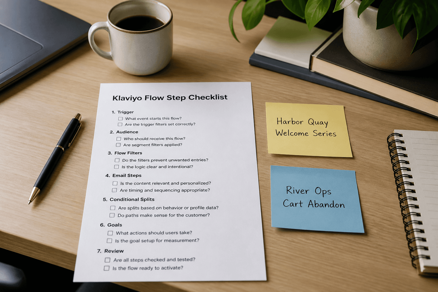 Klaviyo Flow Step Checklist from Campaign Inventory (No Invented Open Rates)