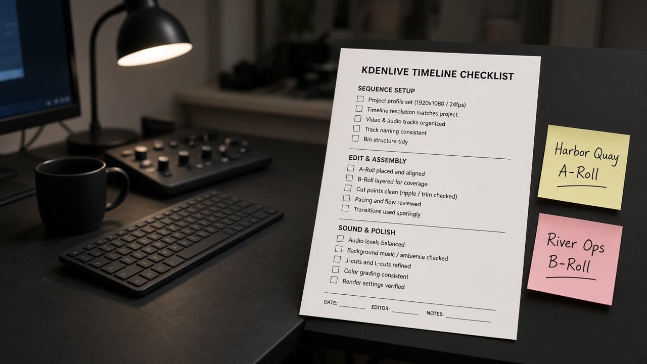 Kdenlive Timeline Checklist from Project Inventory (No Invented Effects)