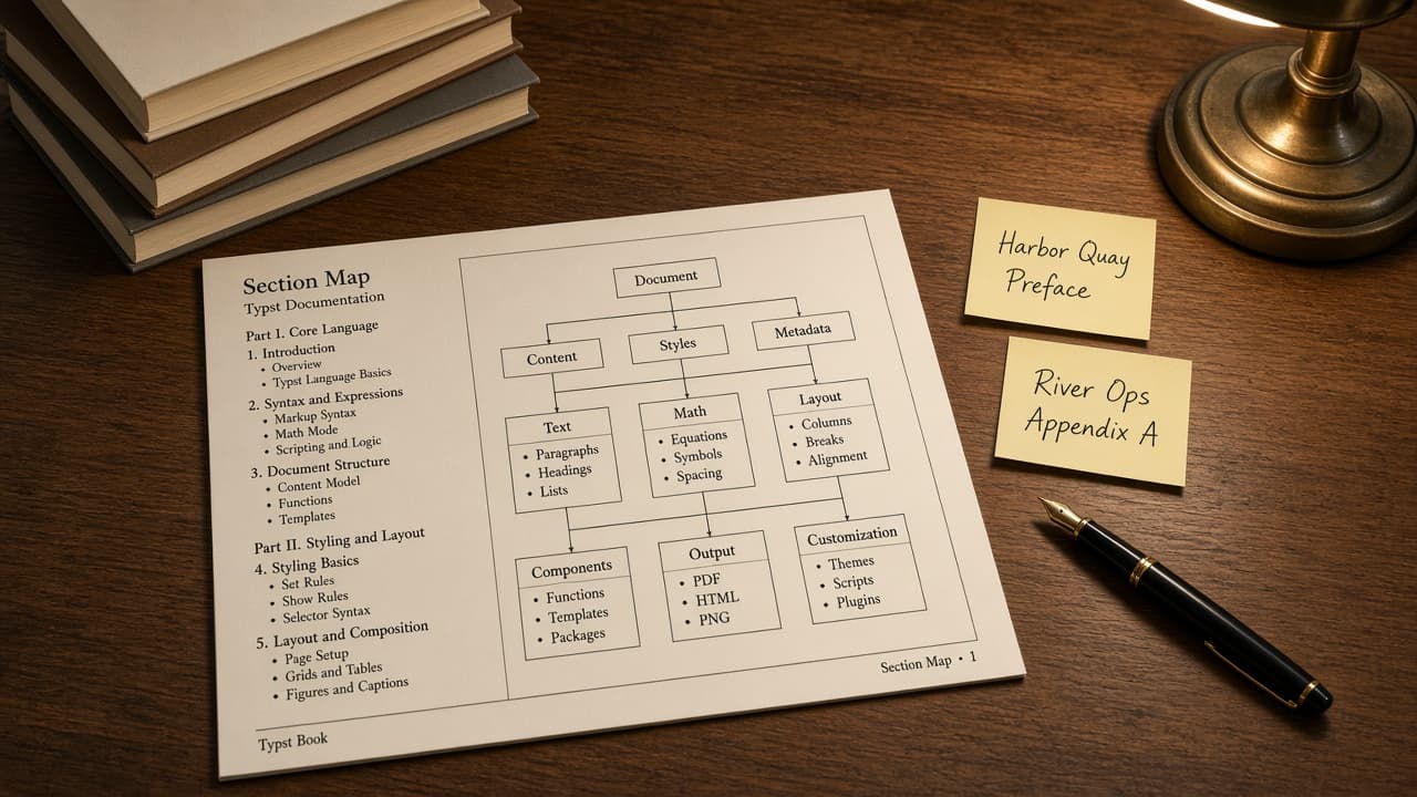Typst Book Section Map from Outline Inventory (No Invented Page Counts)