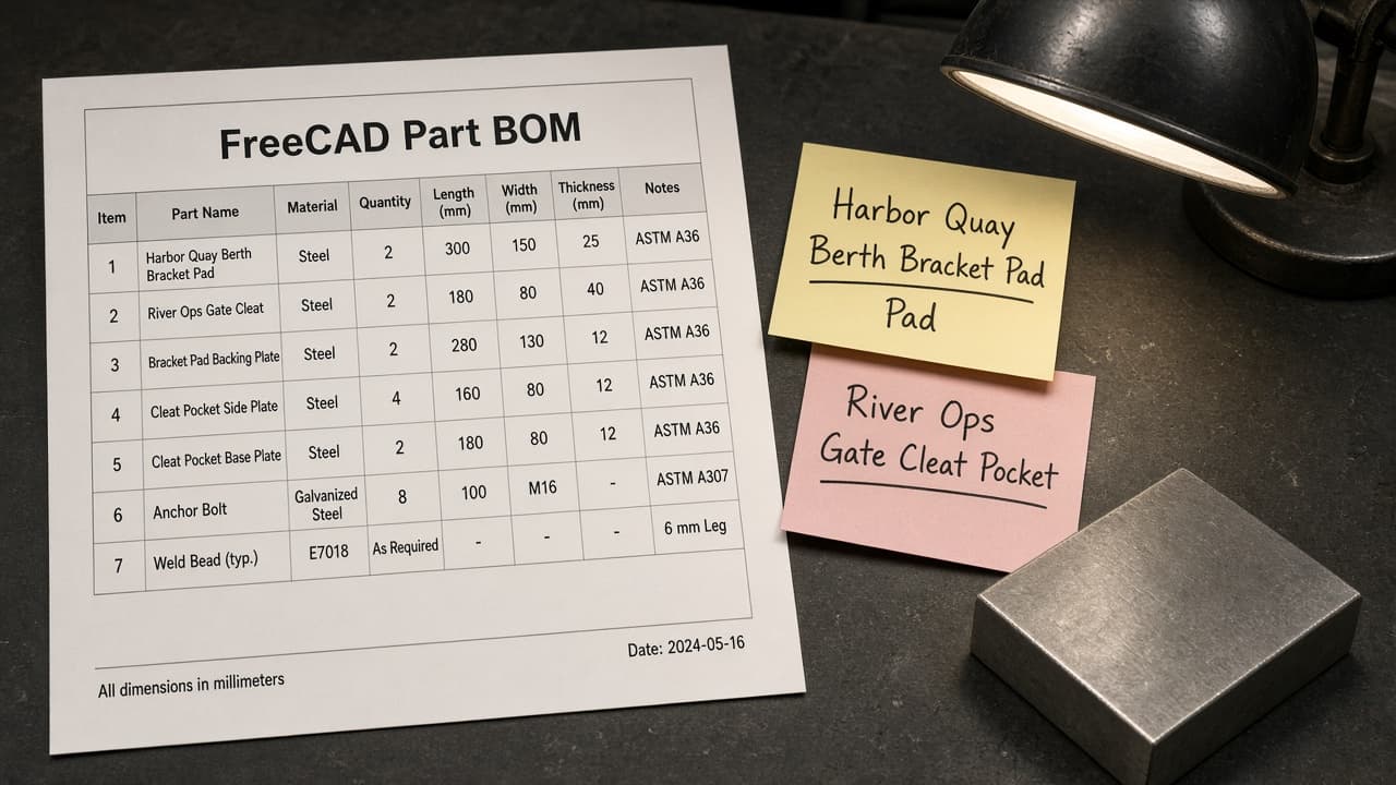 FreeCAD Part BOM from FCStd Inventory (No Invented Masses)