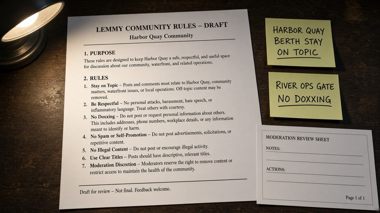 Lemmy Community Rules Draft from Moderation Notes (Not Legal Advice)