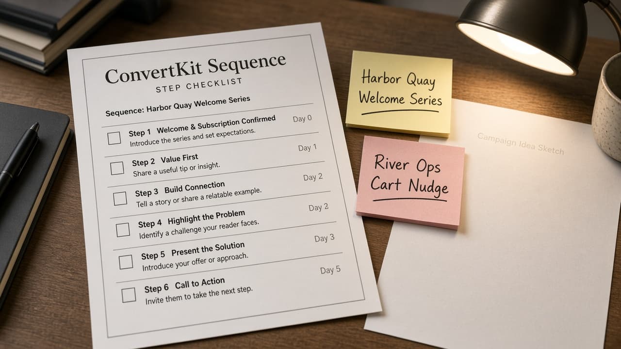 ConvertKit Sequence Step Checklist from Campaign Inventory (No Invented Open Rates)