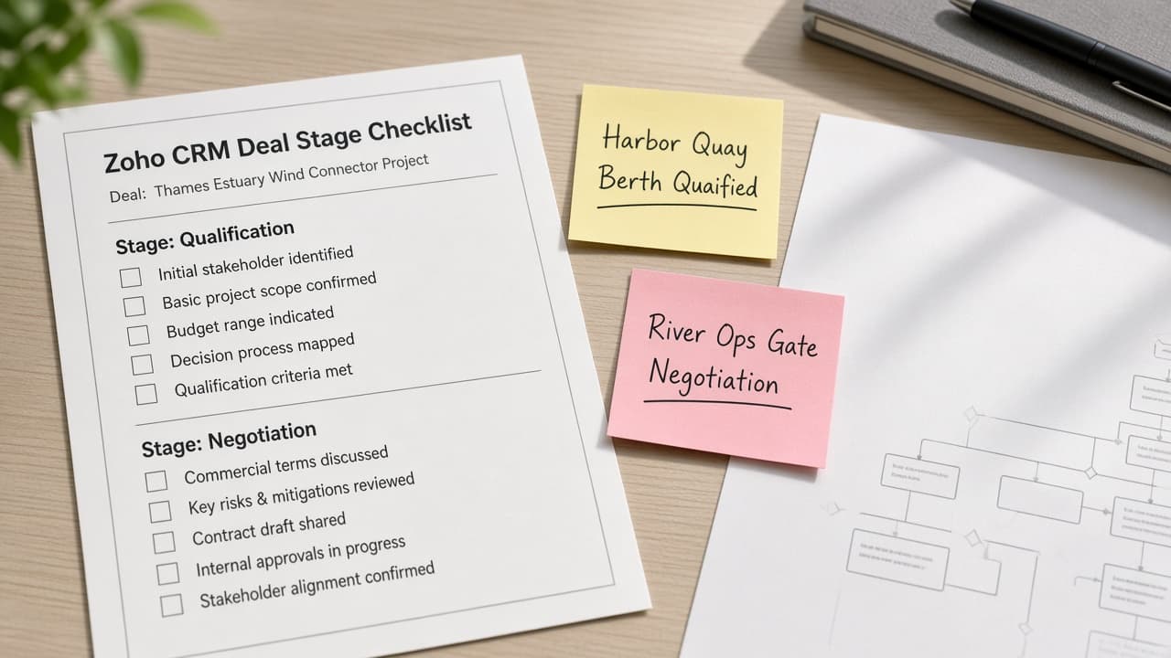 Zoho CRM Deal Stage Checklist from Pipeline Inventory (No Invented Win Rates)
