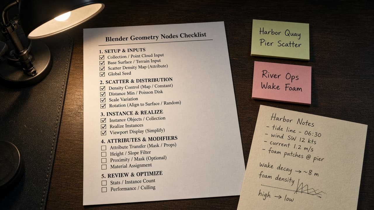 Blender Geometry Nodes Checklist from Node Inventory (No Invented Shader Counts)