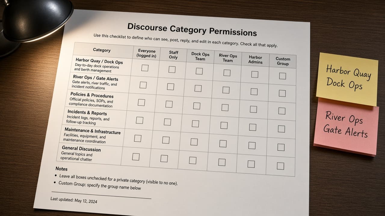 Discourse Category Permission Checklist from Forum Notes (Not Legal Advice)