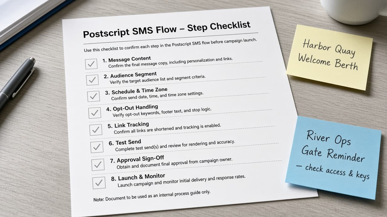 Postscript SMS Flow Step Checklist from Campaign Inventory (No Invented CTR)
