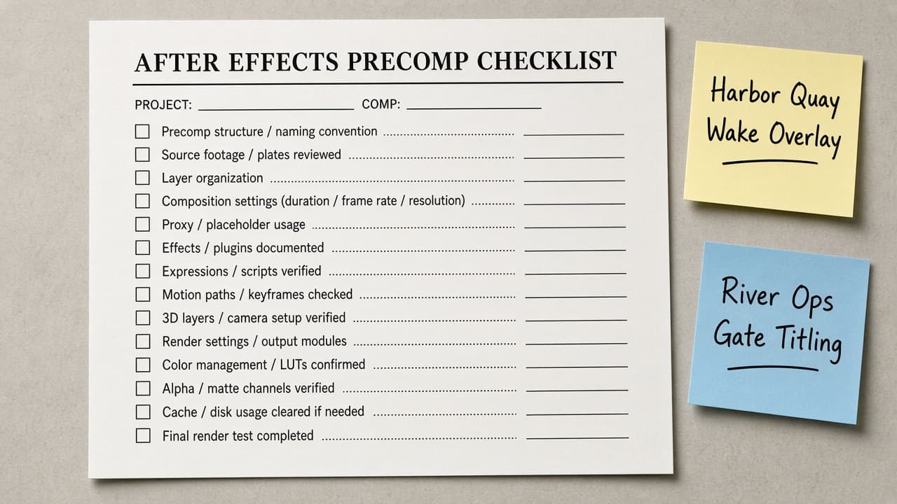 After Effects Precomp Checklist from Project Inventory (No Invented Render Times)