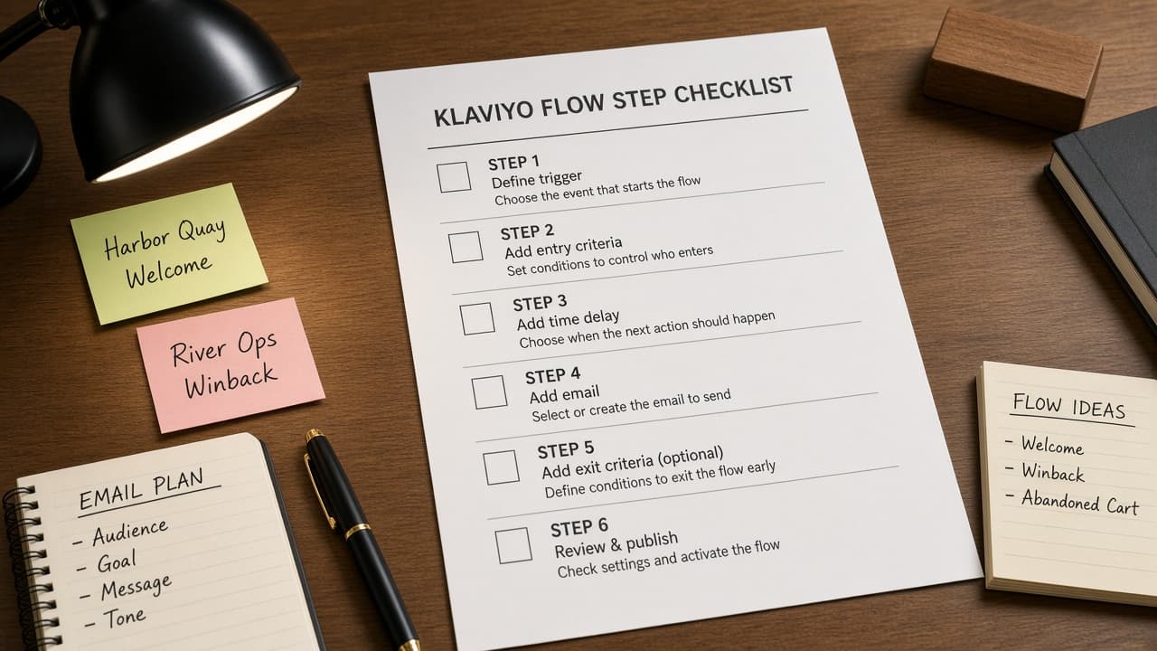 Klaviyo Flow Step Checklist from Account Inventory (No Invented Open Rates)
