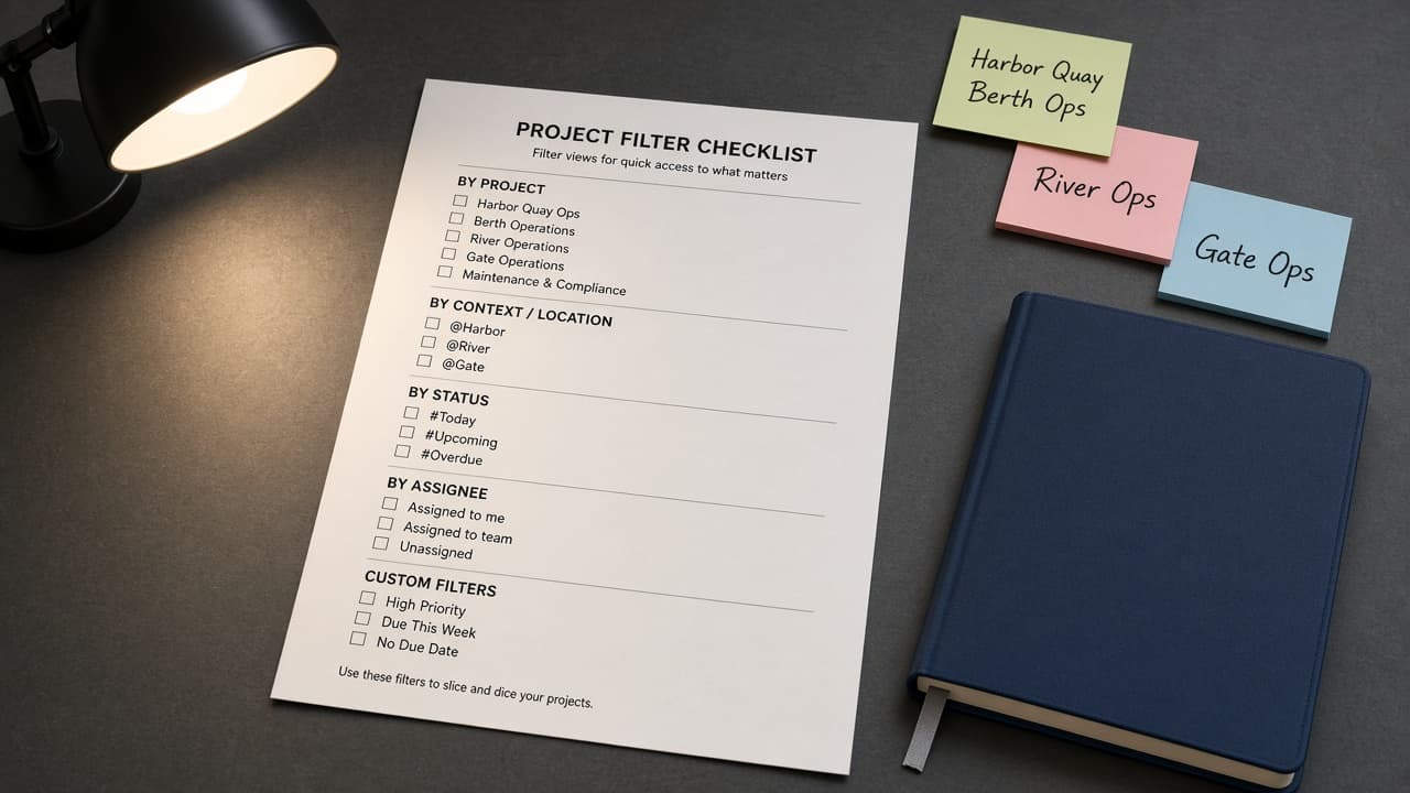 Todoist Project Filter Checklist from Workspace Inventory (No Invented Completion Rates)