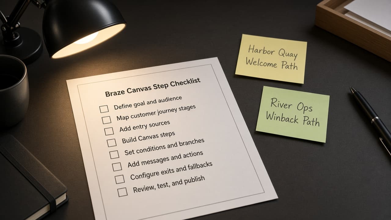 Braze Canvas Step Checklist from Workspace Inventory (No Invented Open Rates)