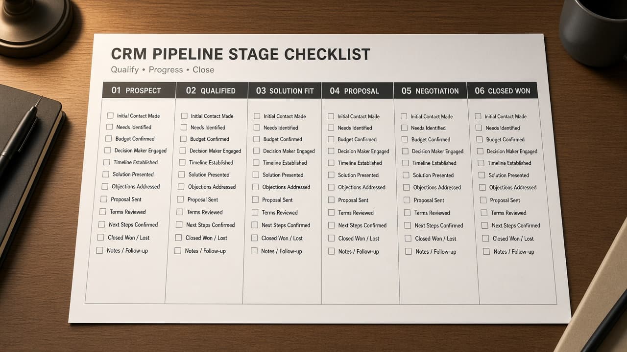 Folk CRM Pipeline Stage Checklist from Pipeline Inventory (No Invented Win Rates)
