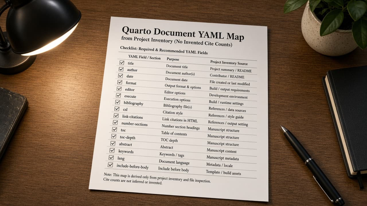 Quarto Document YAML Map from Project Inventory (No Invented Cite Counts)