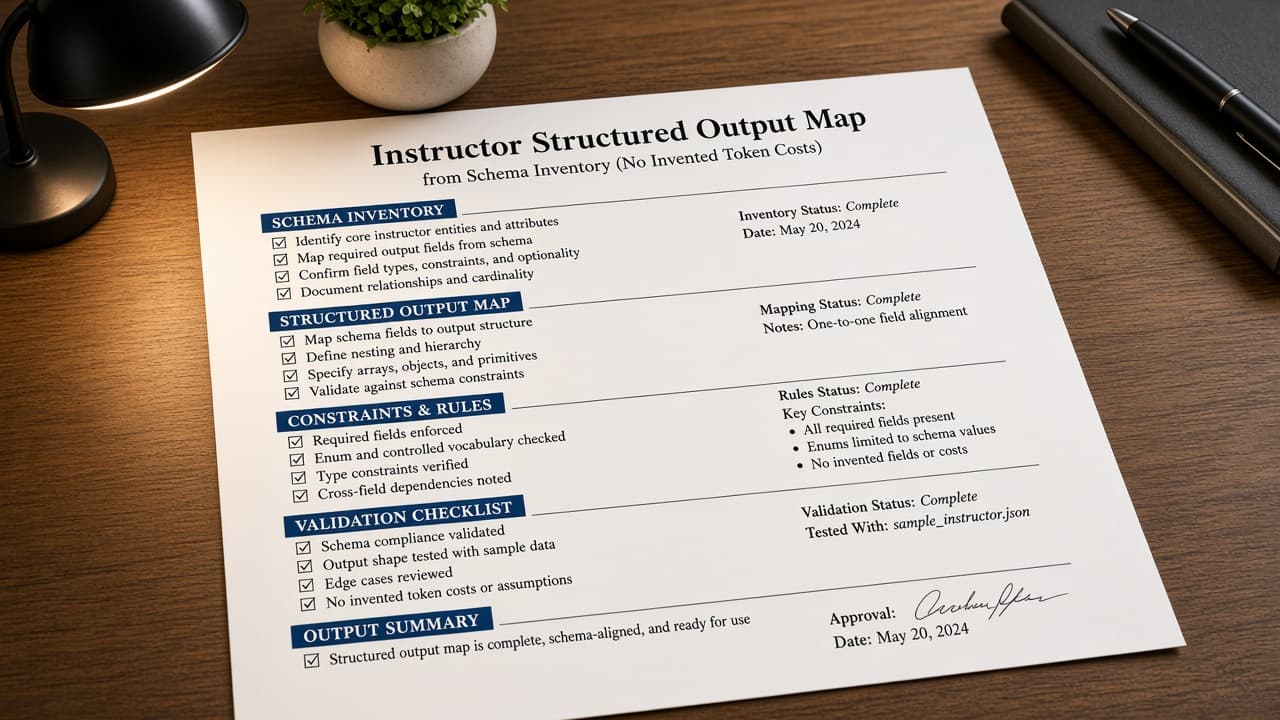 Instructor Structured Output Map from Schema Inventory (No Invented Token Costs)