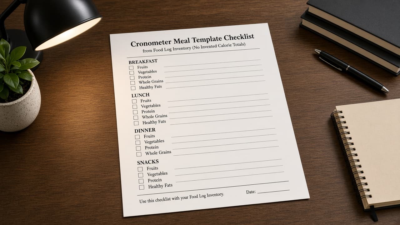 Cronometer Meal Template Checklist from Food Log Inventory (No Invented Calorie Totals)