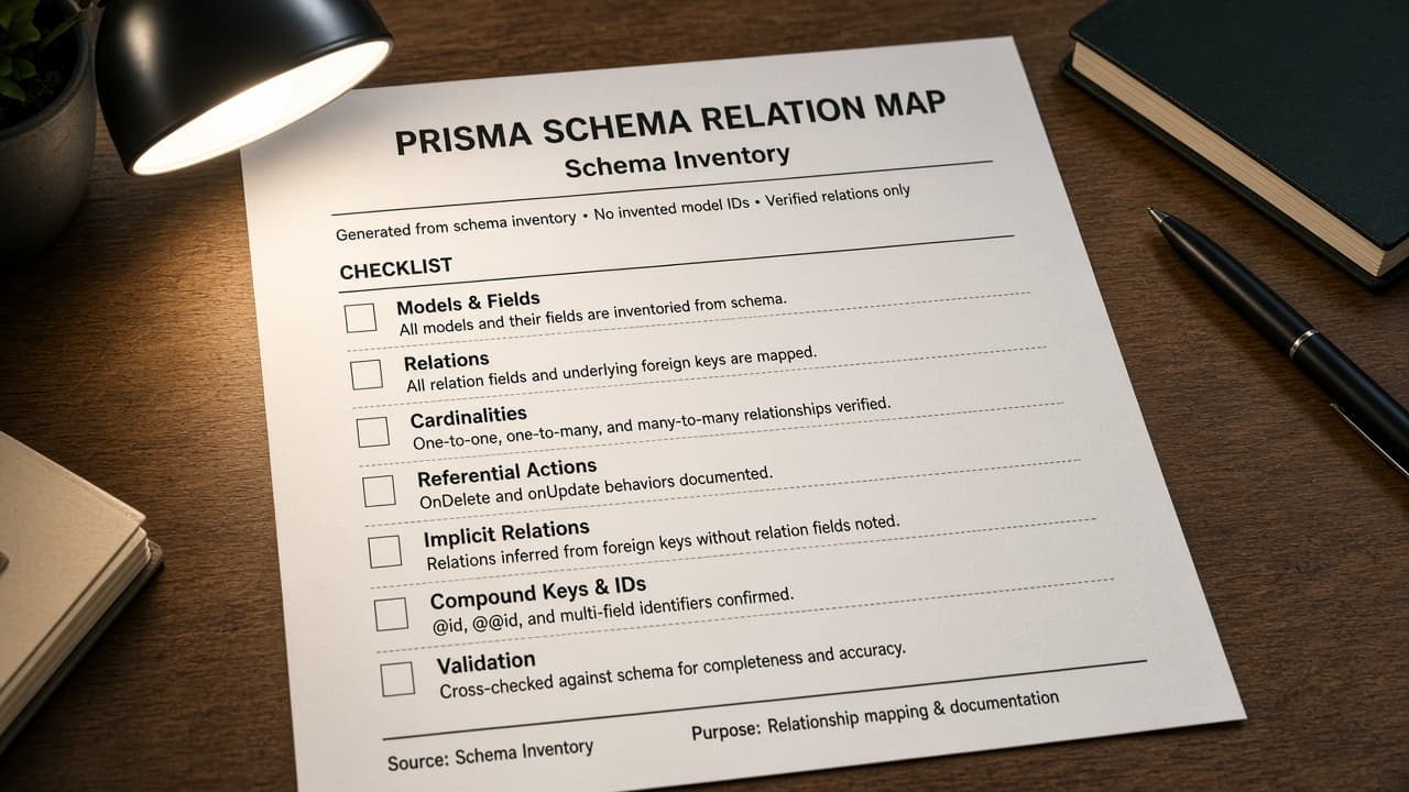 Prisma Schema Relation Map from Schema Inventory (No Invented Model IDs)