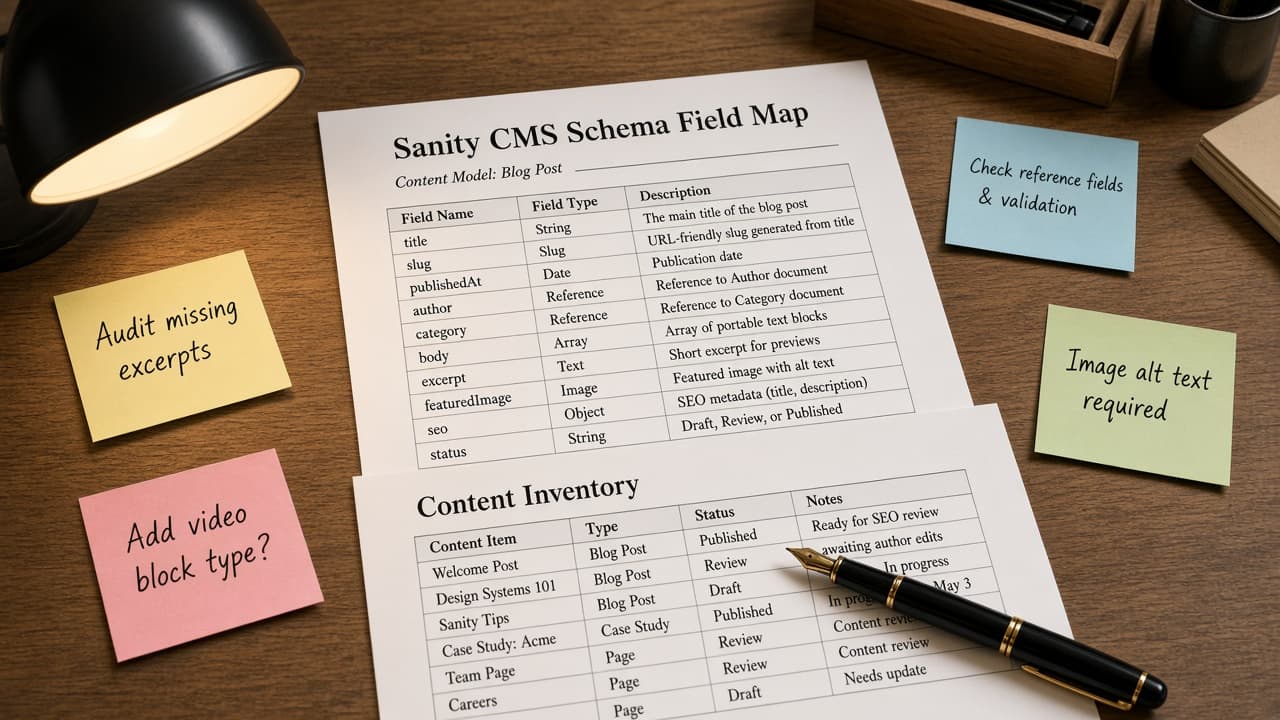 Sanity Schema Field Map from Content Inventory (No Invented Word Counts)