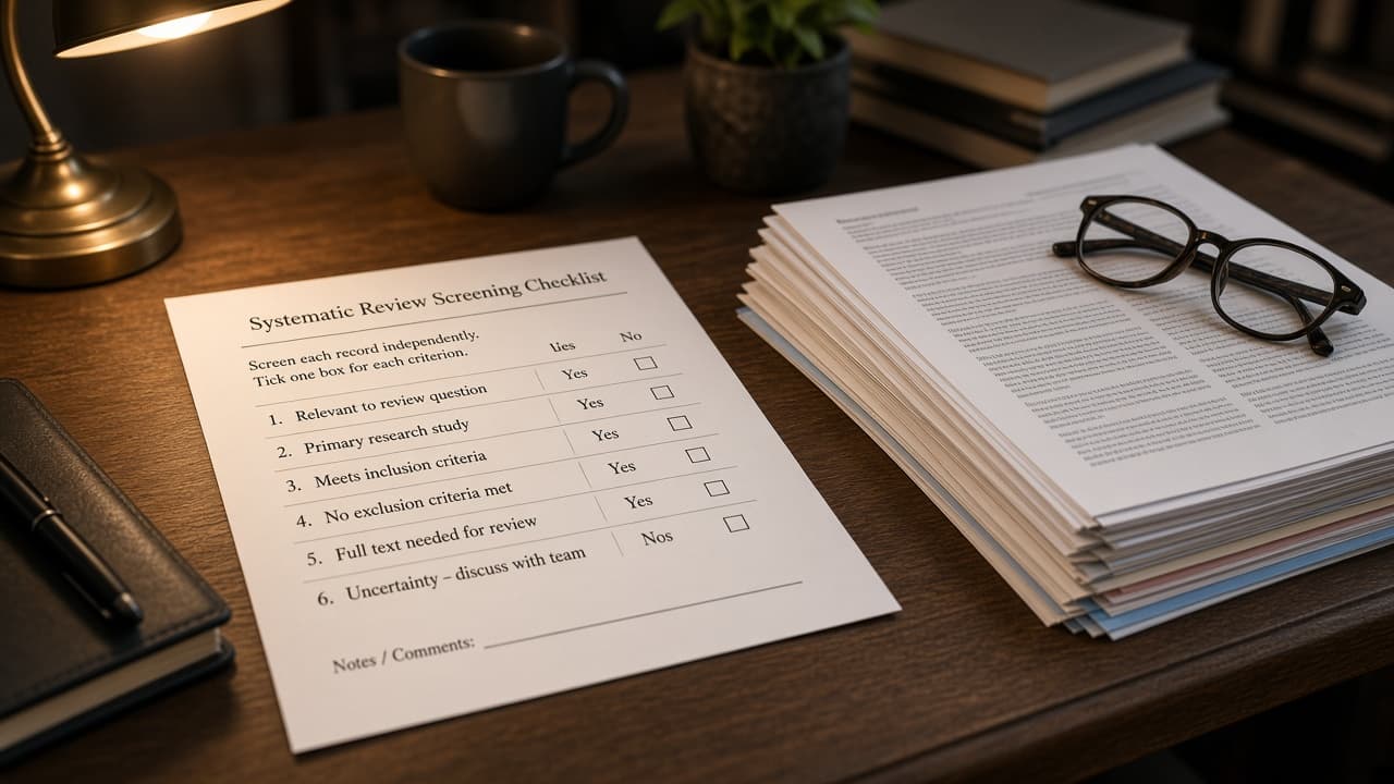 Covidence Screening Checklist from Review Inventory (No Invented Inclusion Counts)