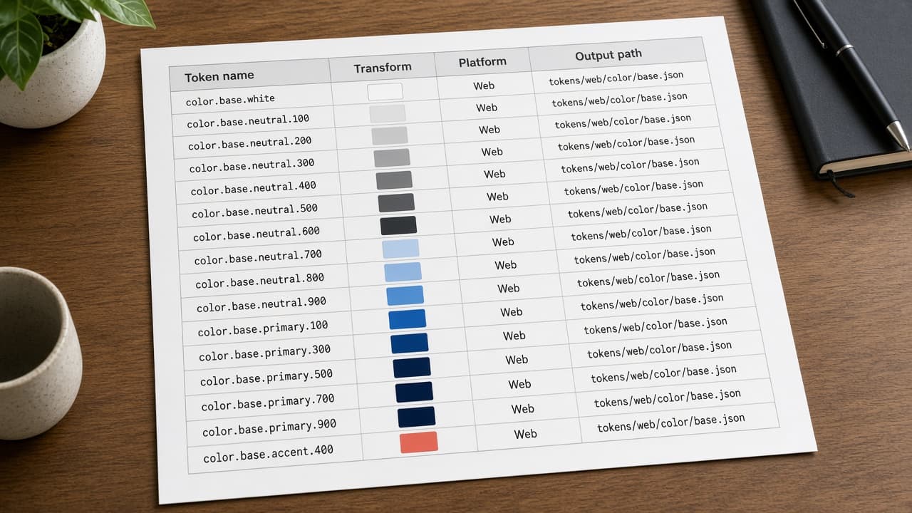 Style Dictionary Transform Map from Token Inventory (No Invented Rem Scales) with example still