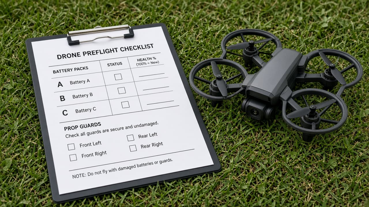 DJI Pilot Preflight Checklist from Aircraft Inventory (No Invented Battery Health) with example still