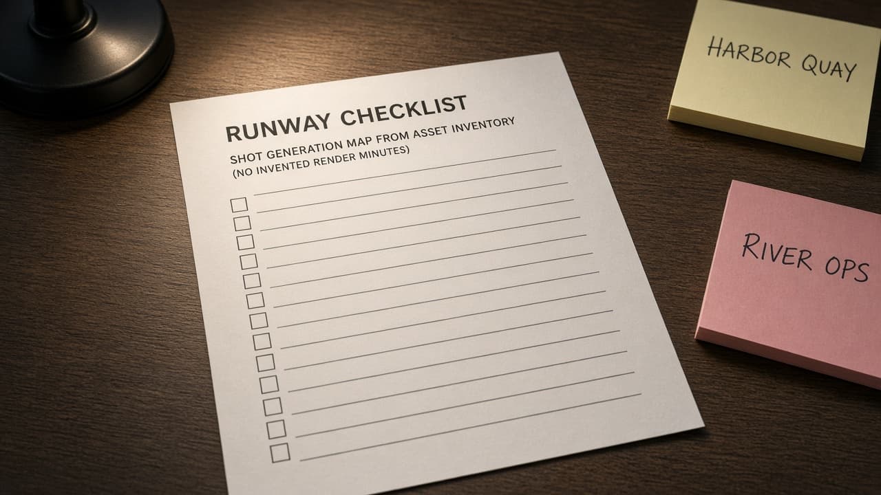 Runway Shot Generation Map from Asset Inventory (No Invented Render Minutes)