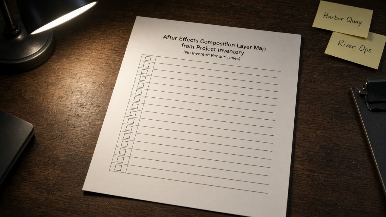 After Effects Composition Layer Map from Project Inventory (No Invented Render Times)