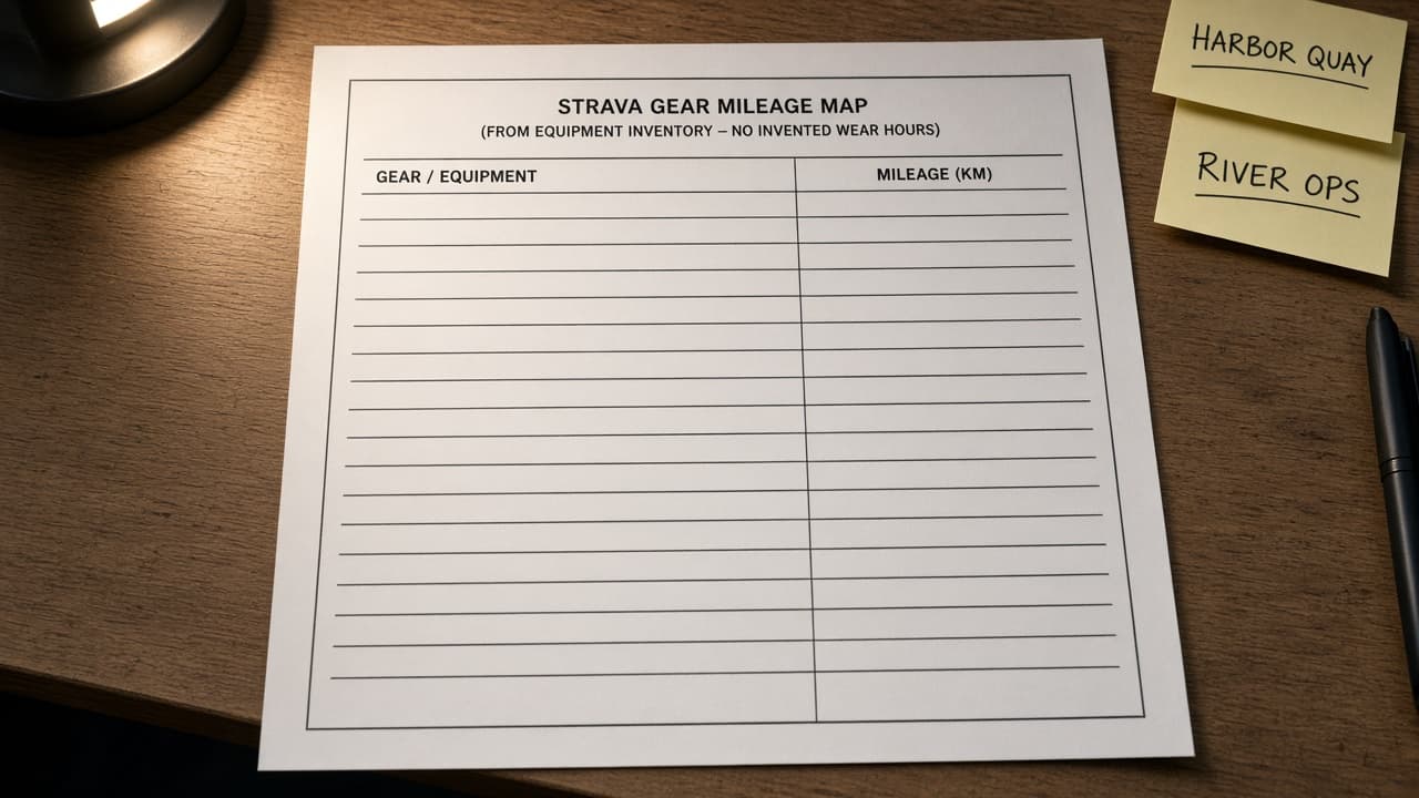 Strava Gear Mileage Map from Equipment Inventory (No Invented Wear Hours)