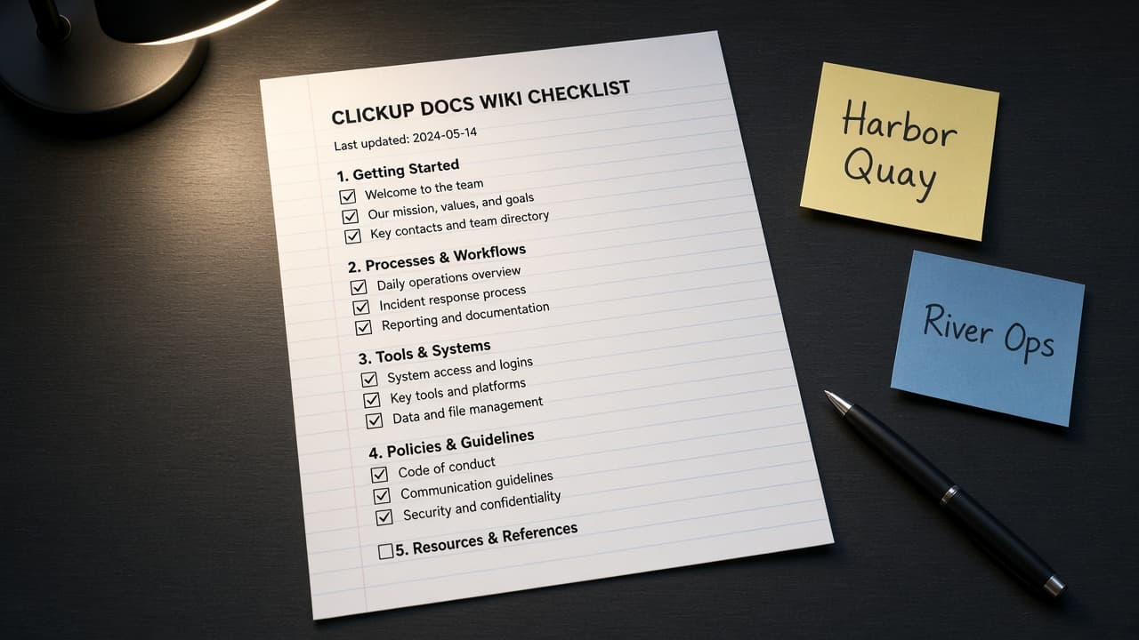 ClickUp Docs Wiki Map from Doc Inventory (No Invented Page Views)