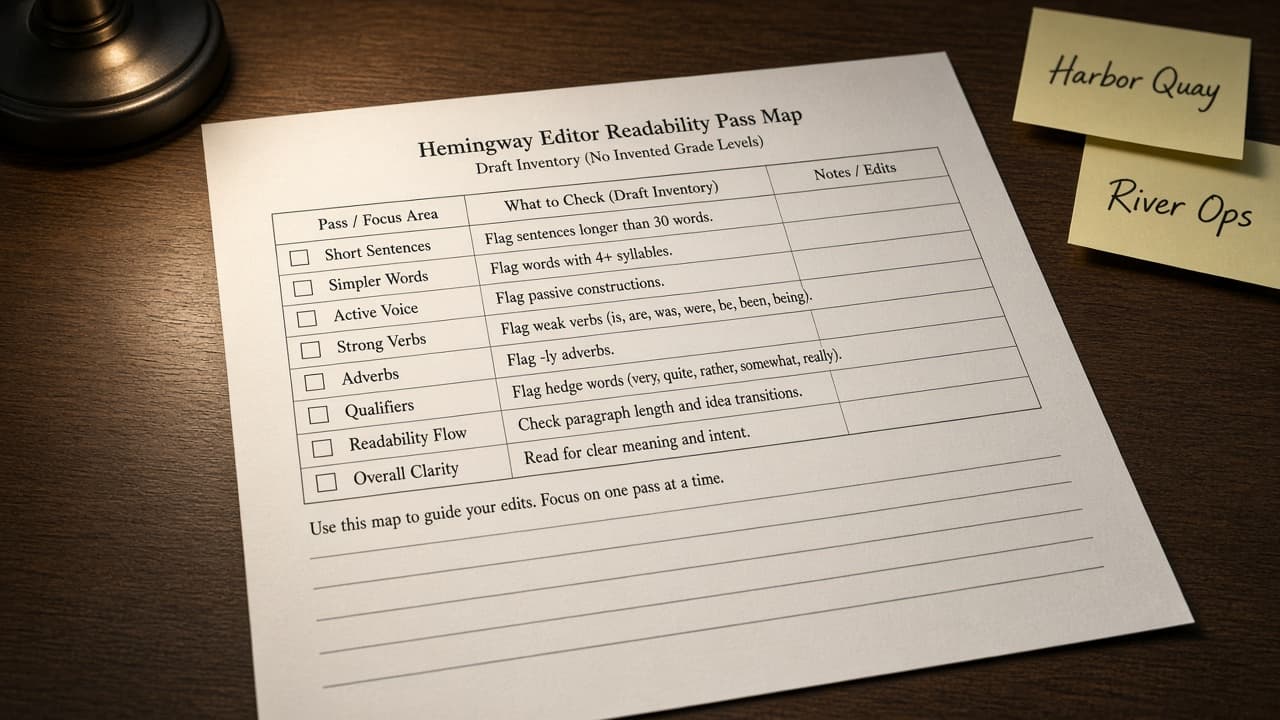Hemingway Editor Readability Pass Map from Draft Inventory (No Invented Grade Levels)