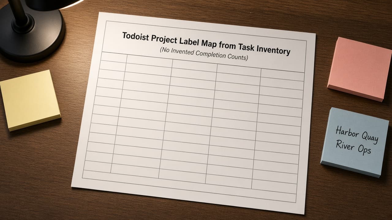 Todoist Project Label Map from Task Inventory (No Invented Completion Counts)