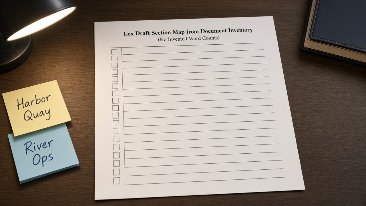 Lex Draft Section Map from Document Inventory (No Invented Word Counts)