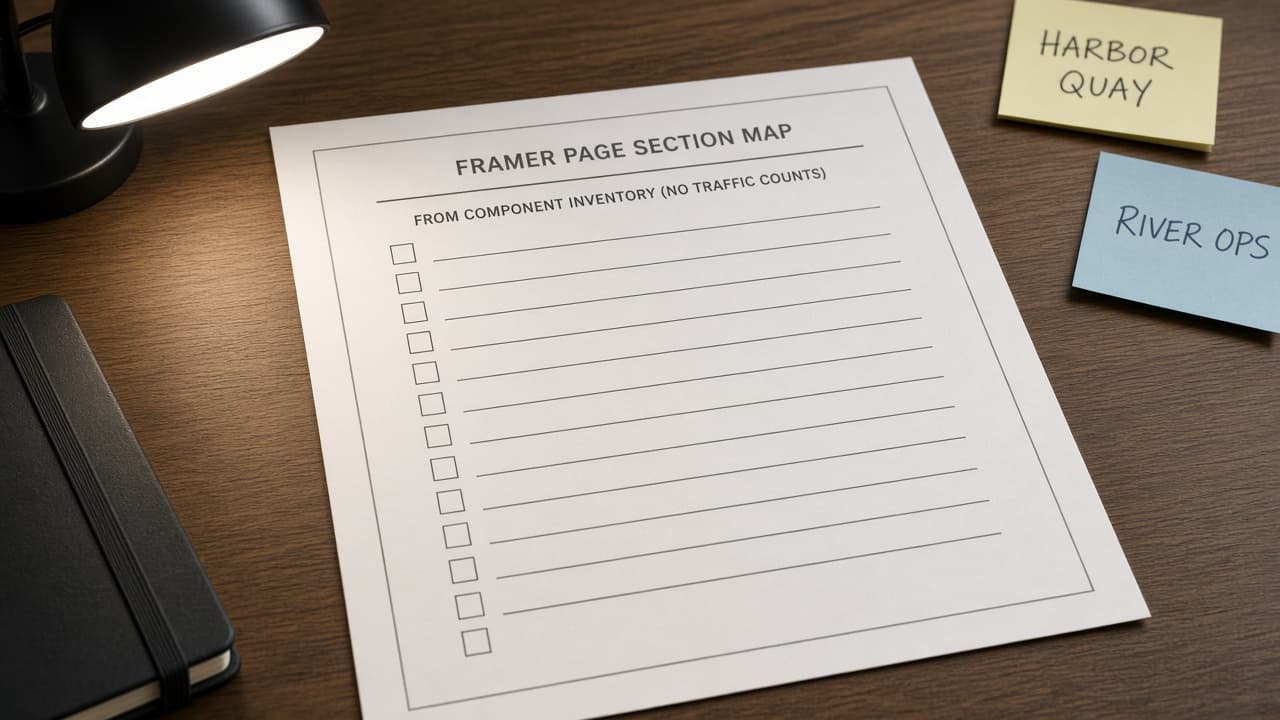 Framer Page Section Map from Component Inventory (No Invented Traffic Counts)