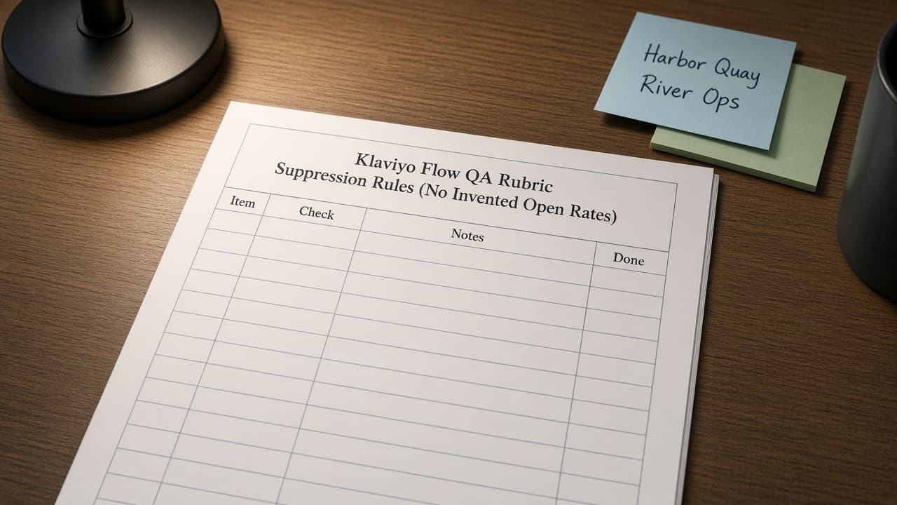 Klaviyo Flow QA Rubric with Suppression Rules (No Invented Open Rates)