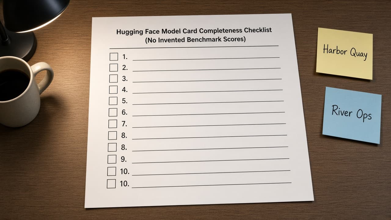 Hugging Face Model Card Completeness Checklist (No Invented Benchmark Scores)