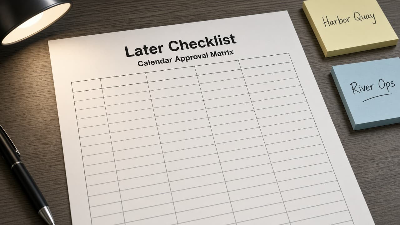 Later Calendar Approval Matrix (No Invented Engagement Rates)