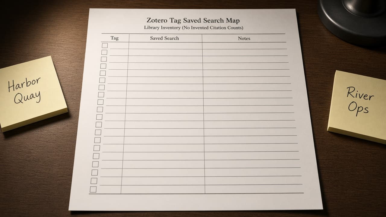 Zotero Tag Saved Search Map from Library Inventory (No Invented Citation Counts)