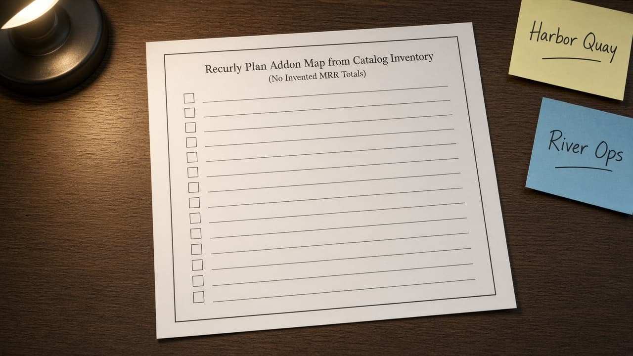 Recurly Plan Addon Map from Catalog Inventory (No Invented MRR Totals)