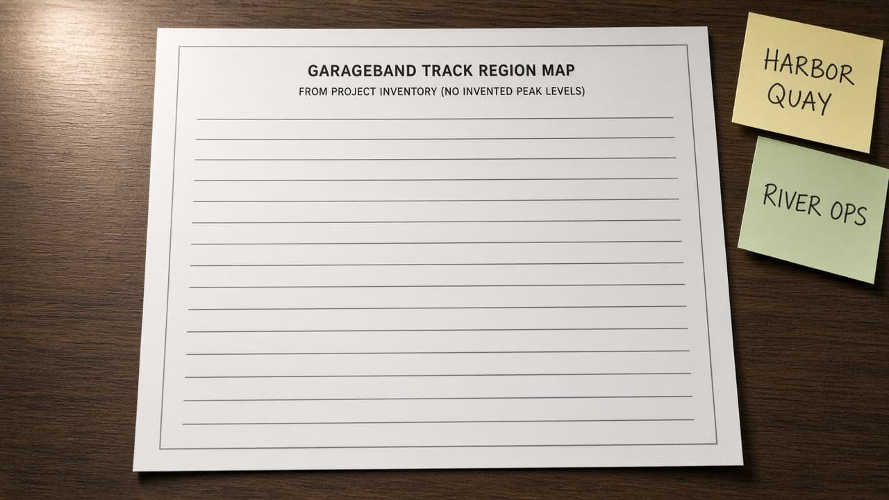 GarageBand Track Region Map from Project Inventory (No Invented Peak Levels)