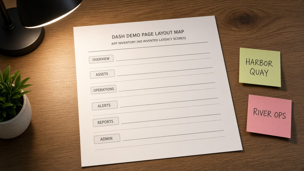 Dash Demo Page Layout Map from App Inventory (No Invented Latency Scores)
